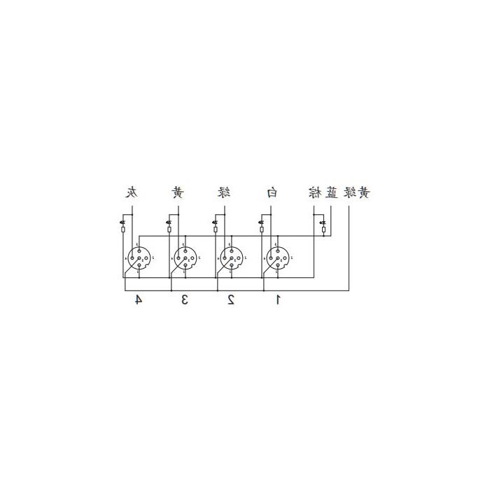 M12 junction box, single channel, NPN, 4-port all-in-one, LED, PVC non-flexible cable, grey sheathing, 24N421-XXX