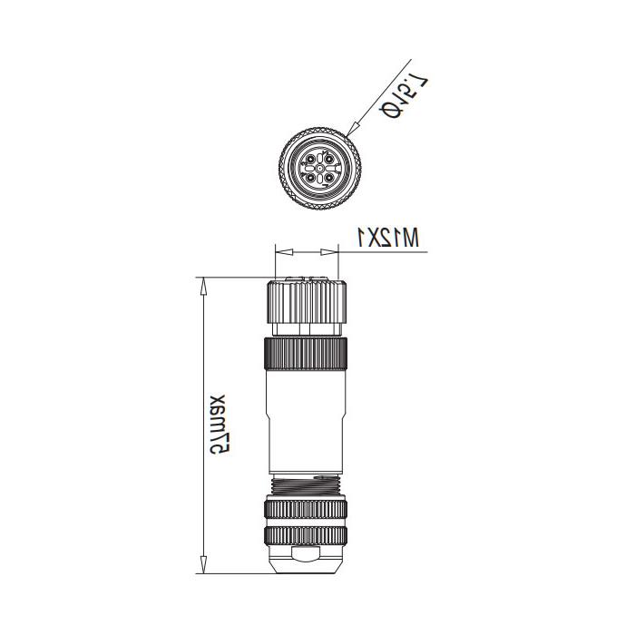 M12 4-PIN, female straight, in-line connection, metal shield, 64F761