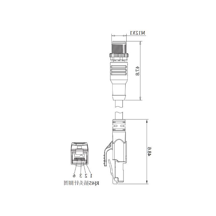 M12 4Pin D-coded male straight turn RJ45 Male straight, double-ended precast PUR flexible cable, shielded, green sheath, 0C4141-XXX