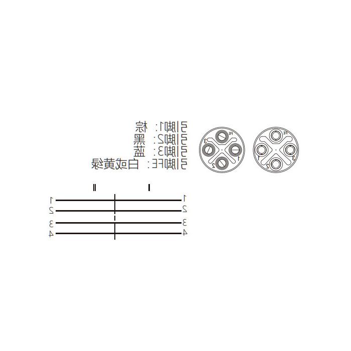 M12 4Pin S-coded, female 90° turn male straight, double end pre-cast PVC non-flexible cable, yellow sheath, 64SD43-XXX