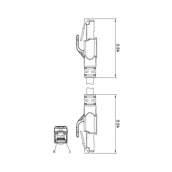 RJ45 Straight male to RJ45 straight male, double-end precast PVC non-flexible cable, shielded, blue sheath, 0C4449-XXX 